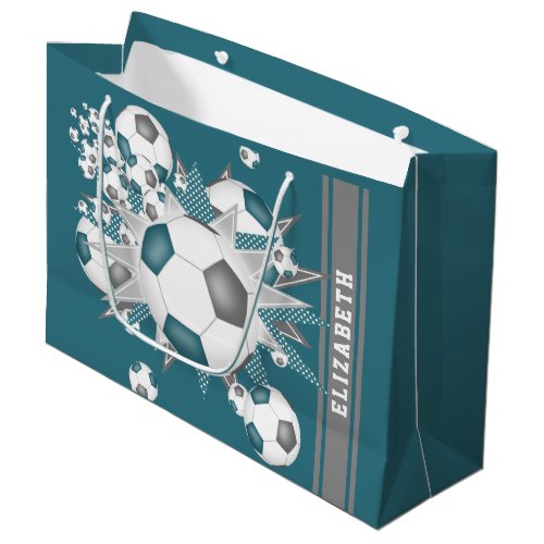teal gray soccer ball blowout personalized large gift bag