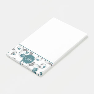 Teal gray soccer balls girly sports post-it notes