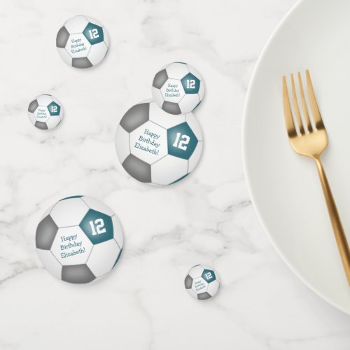 teal gray soccer birthday party confetti
