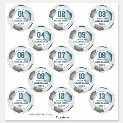 teal gray team colors individual soccer players sticker