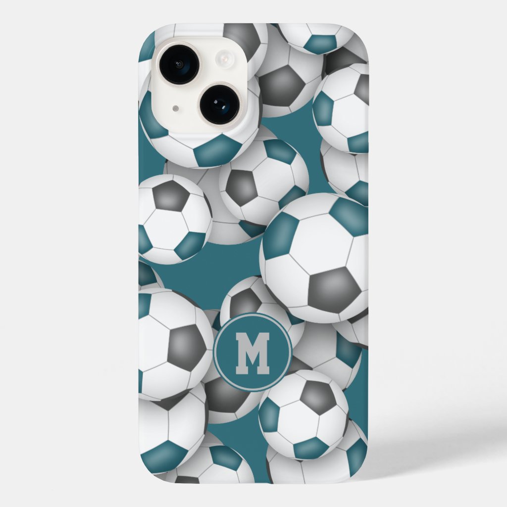 Teal gray soccer team colors kids sports pattern iPhone case