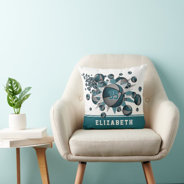 teal gray sports decor basketball blowout throw pillow (Chair)