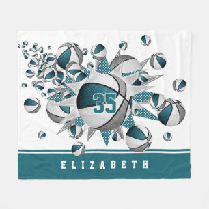teal gray sports decor girls basketballs stars fleece blanket