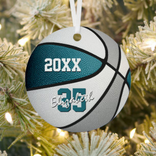 teal gray sports team colors basketball metal ornament