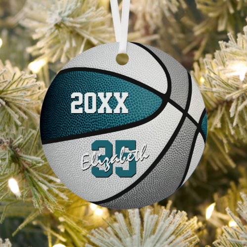 teal gray sports team colors basketball metal ornament