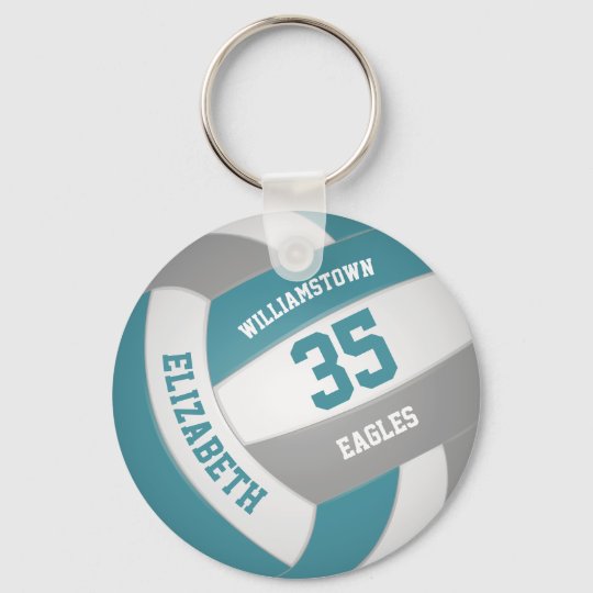 teal gray sports team colors girls volleyball keychain