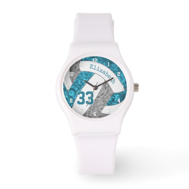 teal gray sporty girls custom volleyball watch (Front)