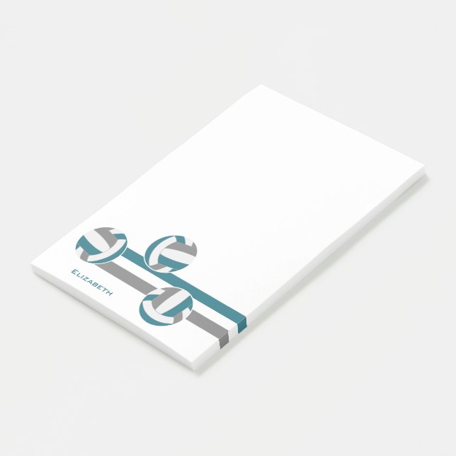 teal gray stripes volleyball team colors post-it notes (Angled)