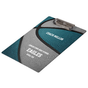 teal gray team colors basketball coach name clipboard