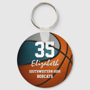 Teal gray team colors girls boys basketball keychain