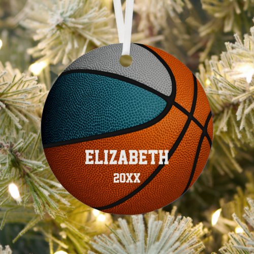 teal gray team colors girls boys basketball metal ornament