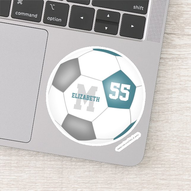 Teal gray team colors girls boys soccer sticker (Detail)