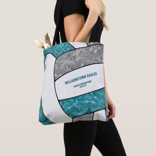 teal gray team colors girls volleyball coach tote bag