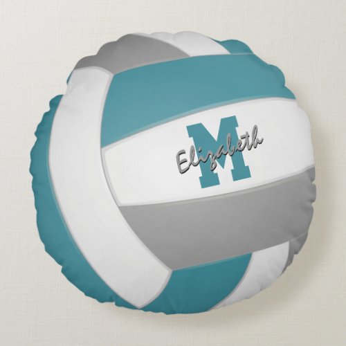 teal gray team colors kids volleyball room round pillow