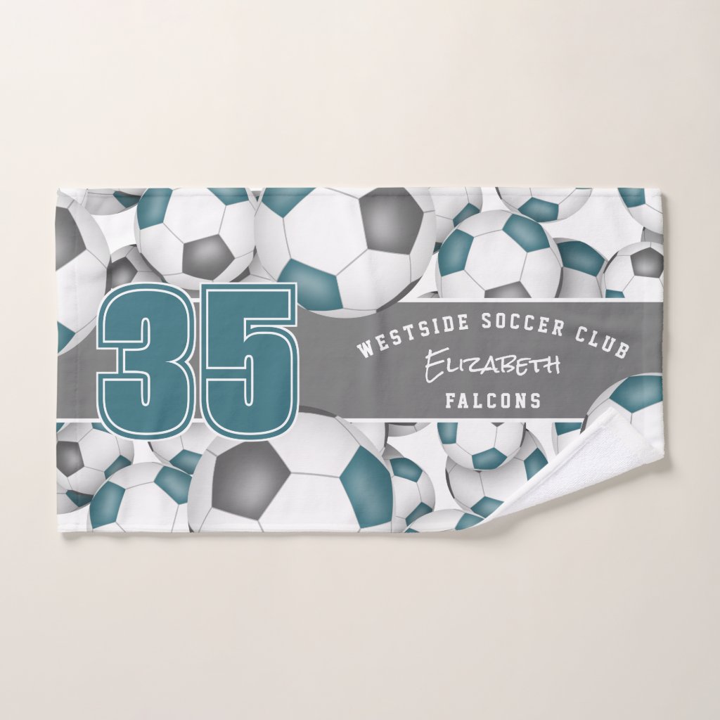 teal gray soccer team colors hand towel
