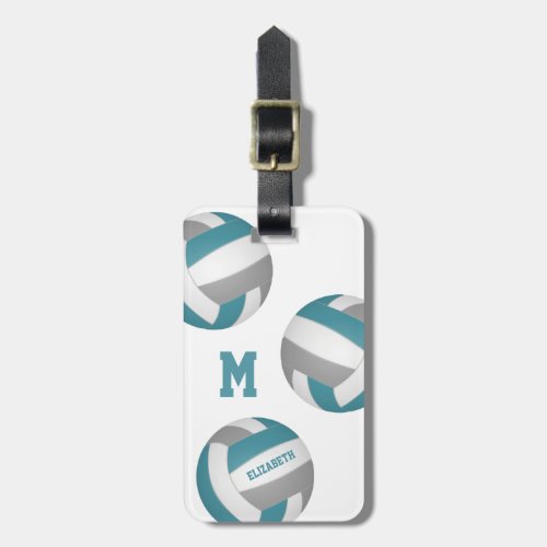 teal gray team colors monogrammed volleyball bag luggage tag