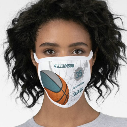 teal gray team colors personalized basketball face mask
