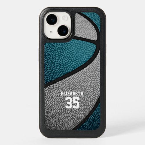 teal gray team colors personalized basketball OtterBox iPhone 14 case