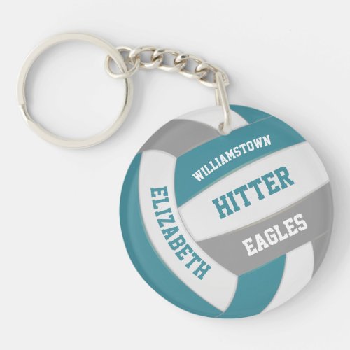 teal gray team colors personalized volleyball keychain