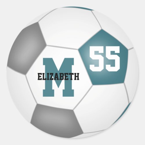 teal gray team colors soccer ball personalized classic round sticker