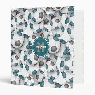 teal gray team colors soccer balls boys girls 3 ring binder