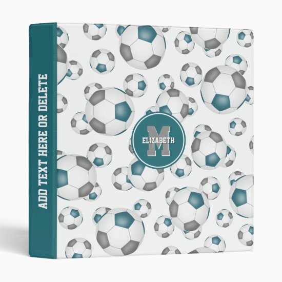 teal gray team colors soccer balls pattern 3 ring binder