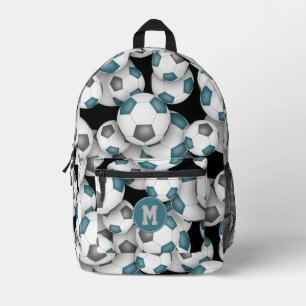teal gray team colors soccer balls pattern printed backpack