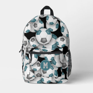 teal gray team colors soccer balls pattern printed backpack