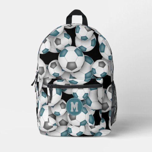 teal gray team colors soccer balls pattern printed backpack