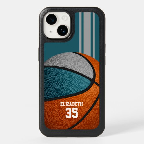 teal gray team colors varsity stripes basketball OtterBox iPhone 14 case