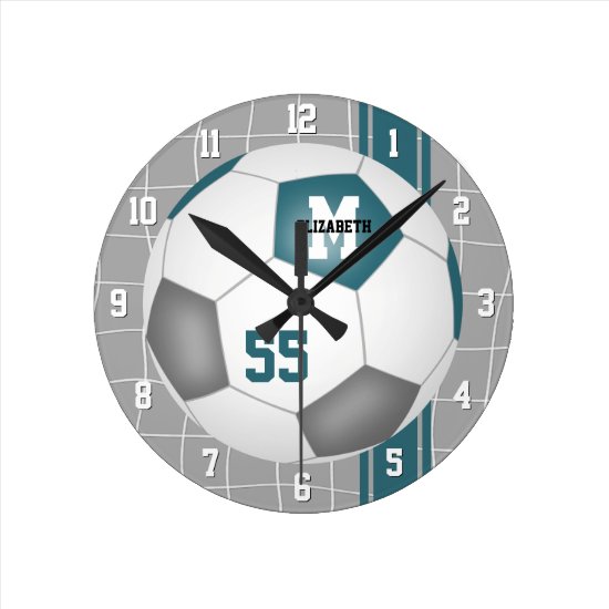 teal gray team colors varsity stripes soccer round clock