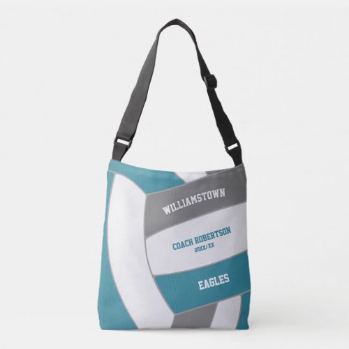 teal gray team colors volleyball athlete coach crossbody bag