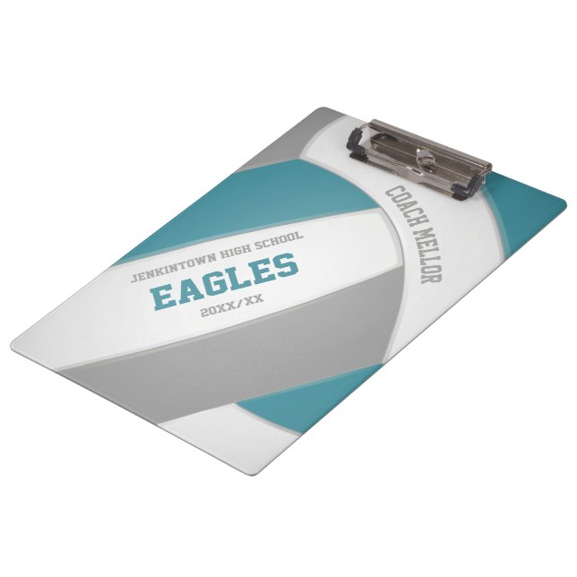 teal gray team colors volleyball coach clipboard (Angled)