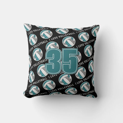 teal gray team spirit girls love volleyball throw pillow