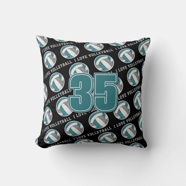 teal gray team spirit girls love volleyball throw pillow (Front)