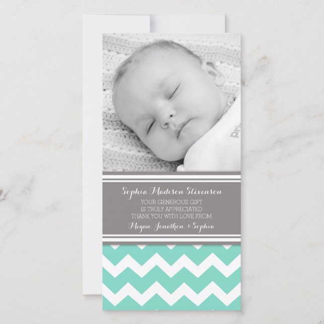 Teal Gray Thank You Baby Shower Photo Cards (Front)