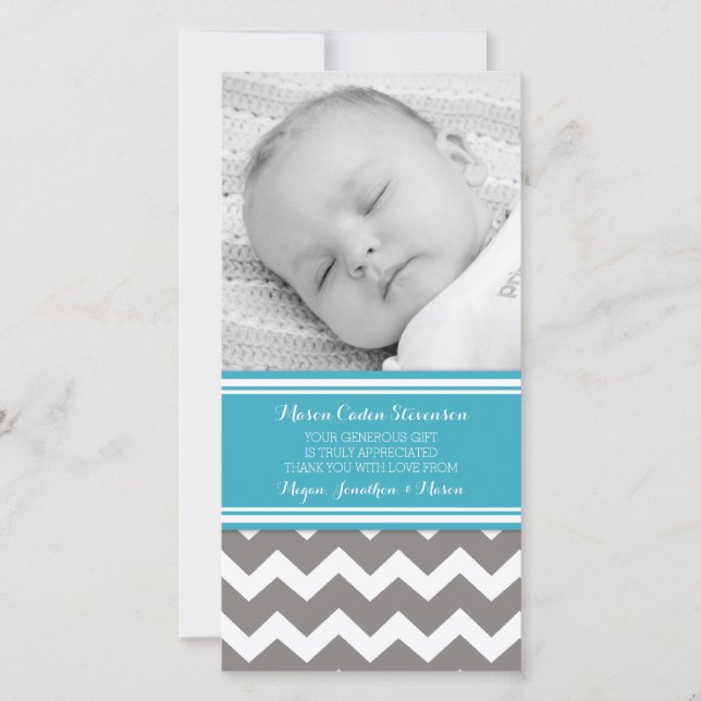 Teal Gray Thank You Baby Shower Photo Cards (Front)