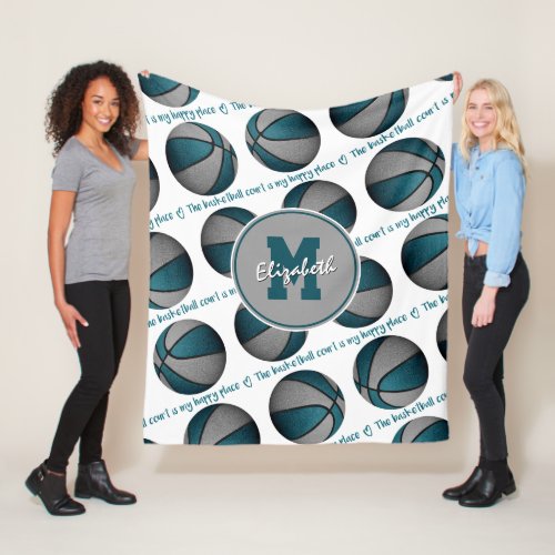 teal gray The basketball court is my happy place  Fleece Blanket