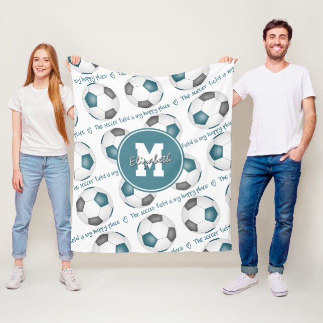 teal gray The soccer field is my happy place  Fleece Blanket (In Situ)