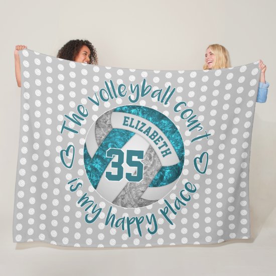 teal gray The volleyball court is my happy place Fleece Blanket