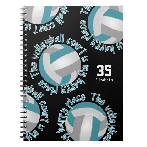 teal gray The volleyball court is my happy place Notebook