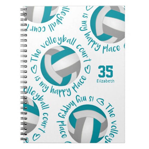 teal gray The volleyball court is my happy place Notebook