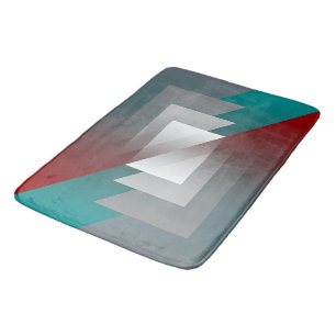 Teal gray triangles on burgundy bath mat
