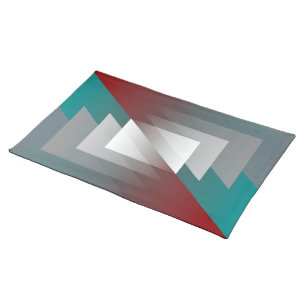 Teal gray triangles on burgundy cloth placemat