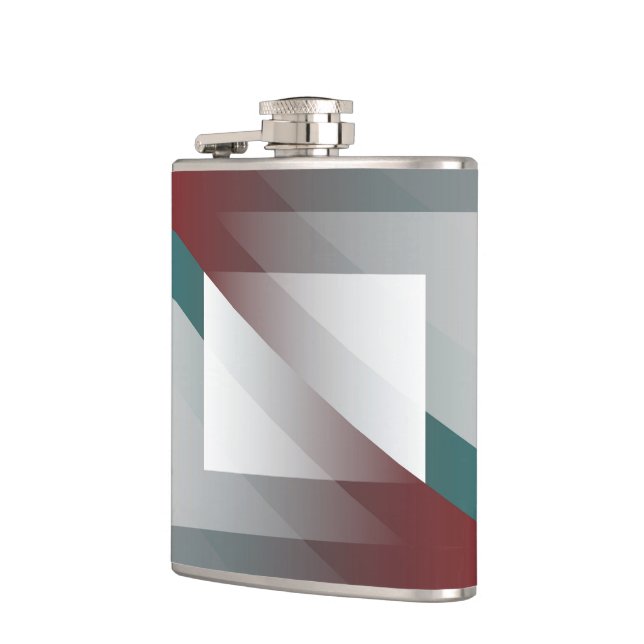 Teal gray triangles on burgundy flask (Left)
