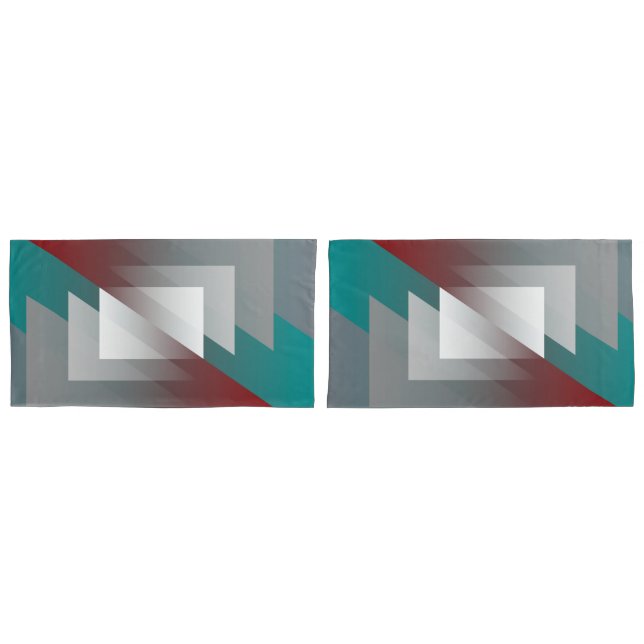 Teal gray triangles on burgundy pillow case (Front-Set)