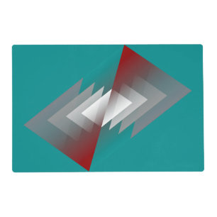 Teal gray triangles on burgundy placemat
