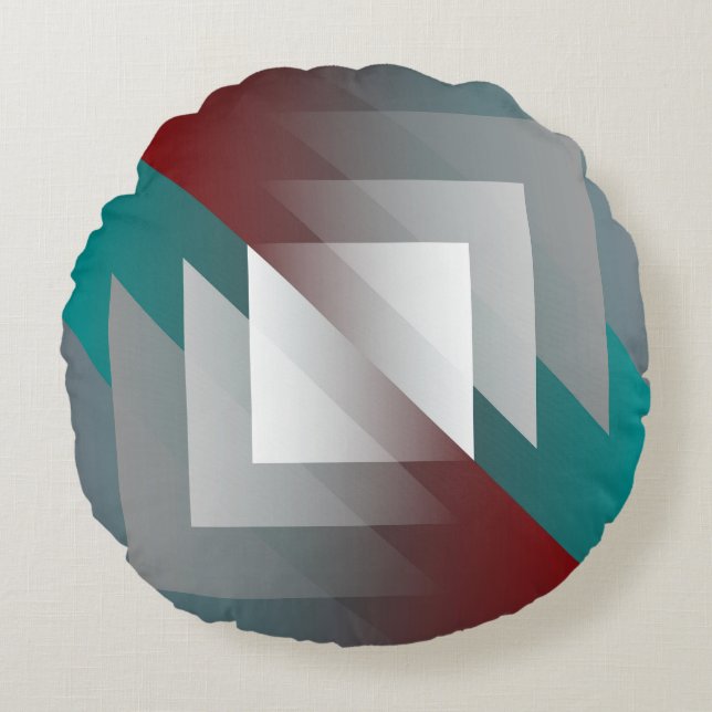 Teal gray triangles on burgundy round pillow (Front)