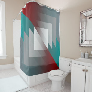Teal gray triangles on burgundy shower curtain