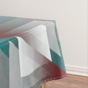 Teal gray triangles on burgundy tablecloth
